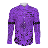 Polynesian Father's Day Gift For Dad Long Sleeve Button Shirt Super Father In The World - Purple Polynesian Pattern LT9 Unisex Purple - Polynesian Pride