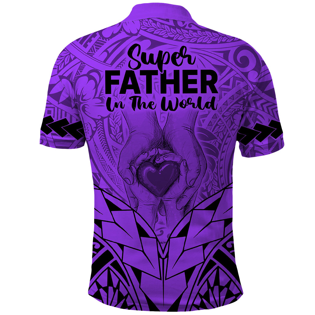 Polynesian Fathers Day Gift For Dad Polo Shirt Super Father In The World Purple Polynesian Pattern LT9 - Polynesian Pride