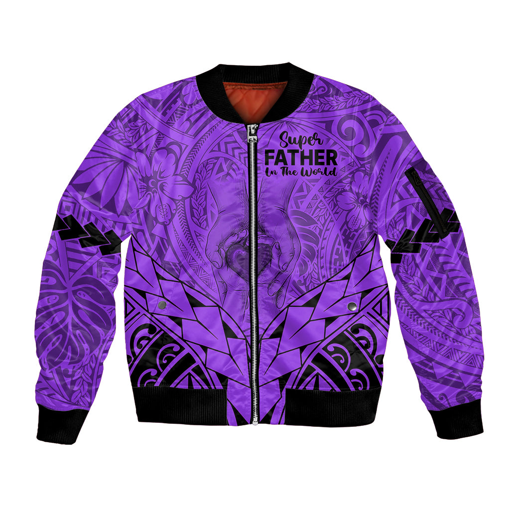Polynesian Father's Day Gift For Dad Sleeve Zip Bomber Jacket Super Father In The World - Purple Polynesian Pattern LT9 Unisex Purple - Polynesian Pride