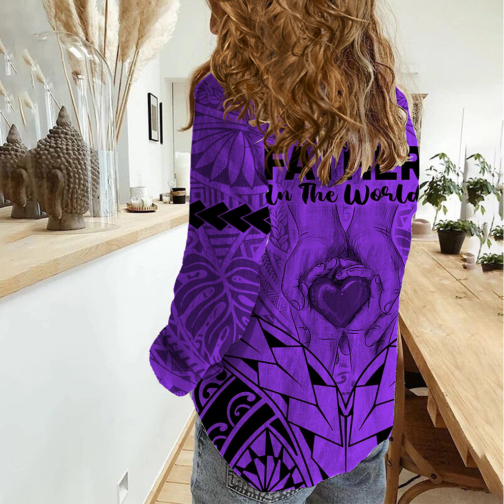 Polynesian Father's Day Gift For Dad Women Casual Shirt Super Father In The World - Purple Polynesian Pattern LT9 - Polynesian Pride