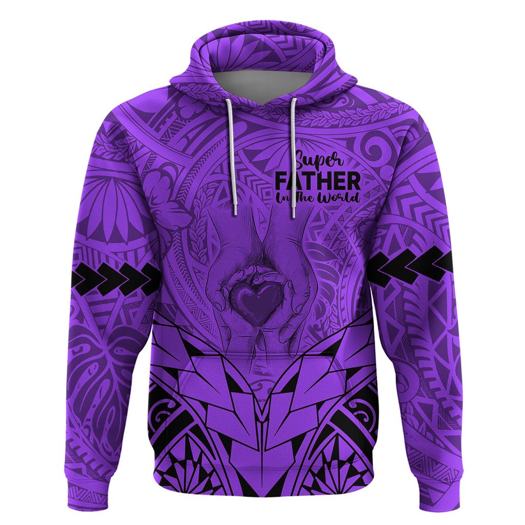 Custom Polynesian Fathers Day Gift For Dad Hoodie Super Father In The World Purple Polynesian Pattern LT9 Pullover Hoodie Purple - Polynesian Pride