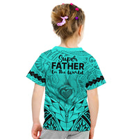 Polynesian Father's Day Gift For Dad Kid T Shirt Super Father In The World - Turquoise Polynesian Pattern LT9 - Polynesian Pride
