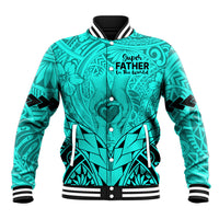 Personalised Polynesian Father's Day Gift For Dad Baseball Jacket Super Father In The World - Turquoise Polynesian Pattern LT9 Unisex Turquoise - Polynesian Pride