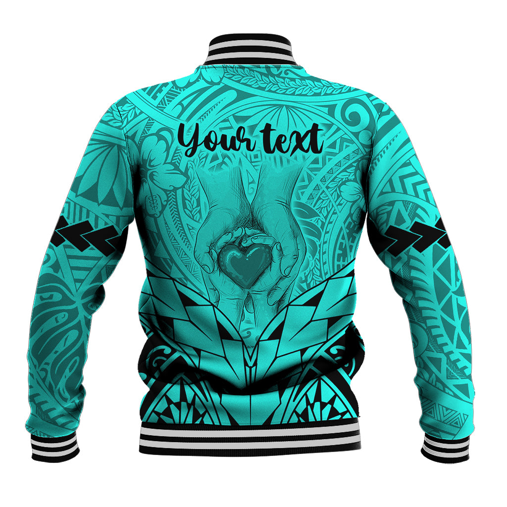 Personalised Polynesian Father's Day Gift For Dad Baseball Jacket Super Father In The World - Turquoise Polynesian Pattern LT9 - Polynesian Pride