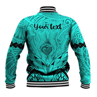 Personalised Polynesian Father's Day Gift For Dad Baseball Jacket Super Father In The World - Turquoise Polynesian Pattern LT9 - Polynesian Pride