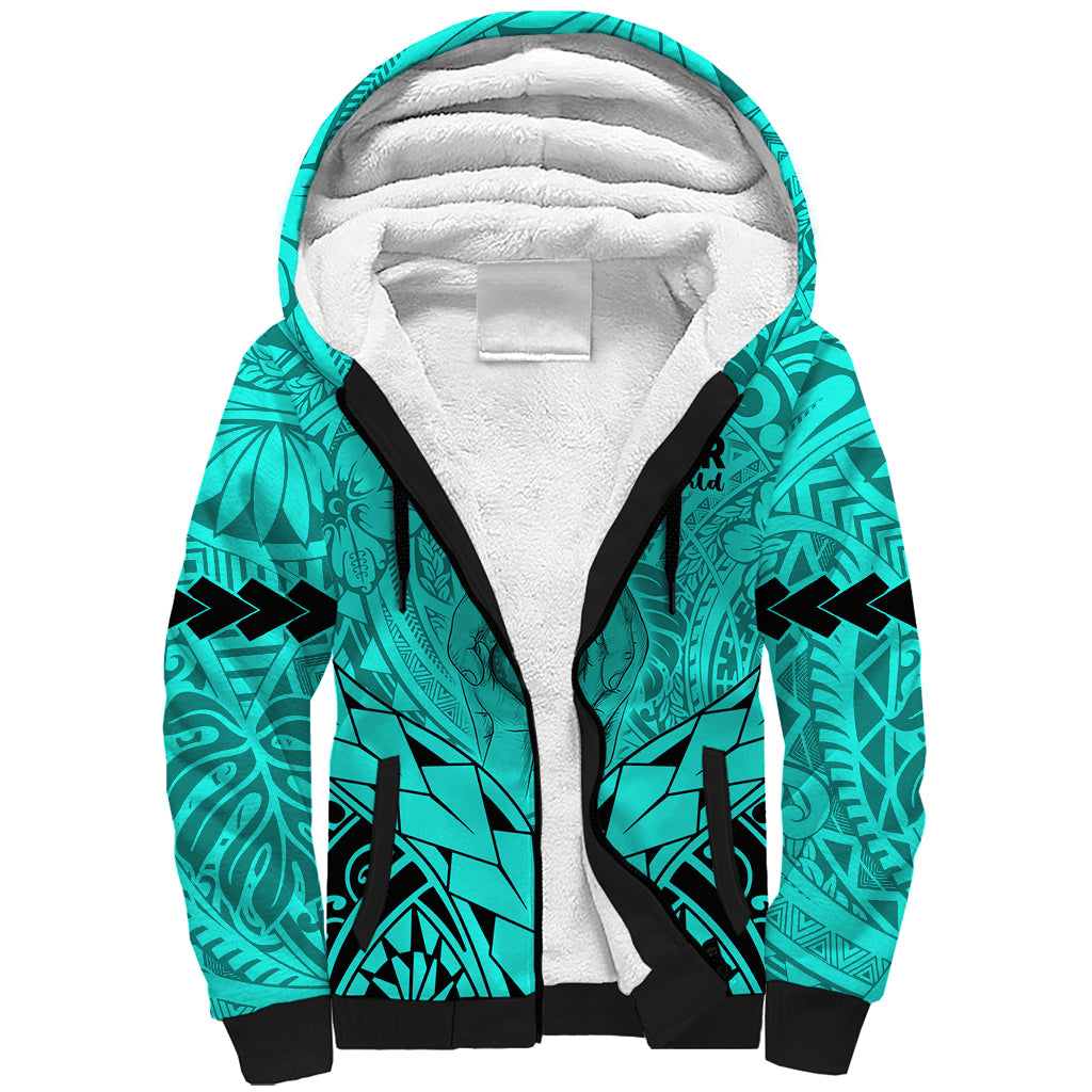 Personalised Polynesian Father's Day Gift For Dad Sherpa Hoodie Super Father In The World - Turquoise Polynesian Pattern LT9 Unisex Turquoise - Polynesian Pride