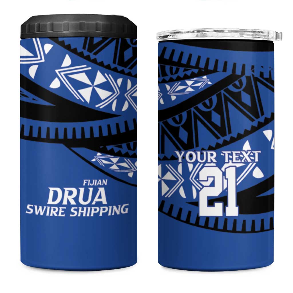 Fiji Rugby Pacific Custom 4 in 1 Can Cooler Tumbler Pasifika Tapa Pattern LT9 One Size: 16 oz Blue - Polynesian Pride