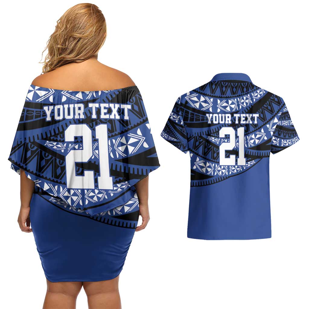 Fiji Rugby Pacific Custom Couples Matching Off Shoulder Short Dress and Hawaiian Shirt Pasifika Tapa Pattern