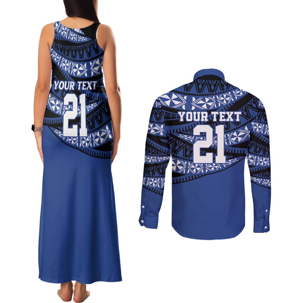 Fiji Rugby Pacific Custom Couples Matching Tank Maxi Dress and Long Sleeve Button Shirt Pasifika Tapa Pattern