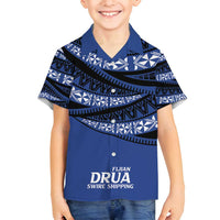 Fiji Rugby Pacific Custom Family Matching Long Sleeve Bodycon Dress and Hawaiian Shirt Pasifika Tapa Pattern LT9 Son's Shirt Blue - Polynesian Pride