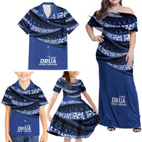 Fiji Rugby Pacific Custom Family Matching Off Shoulder Maxi Dress and Hawaiian Shirt Pasifika Tapa Pattern