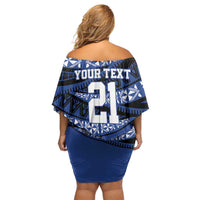 Fiji Rugby Pacific Custom Family Matching Off Shoulder Short Dress and Hawaiian Shirt Pasifika Tapa Pattern