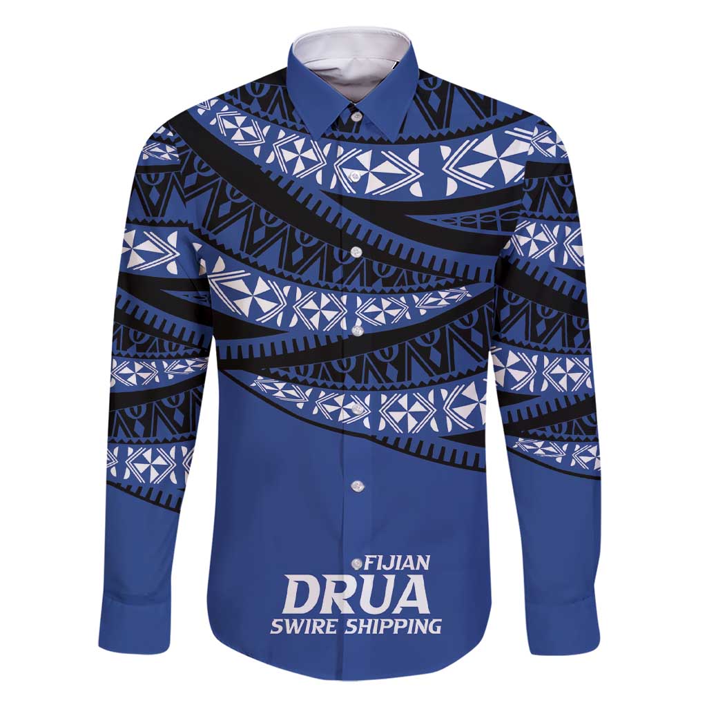 Fiji Rugby Pacific Custom Family Matching Short Sleeve Bodycon Dress and Hawaiian Shirt Pasifika Tapa Pattern LT9 Dad's Shirt - Long Sleeve Blue - Polynesian Pride