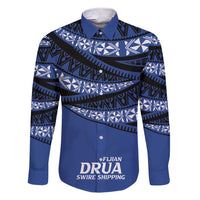 Fiji Rugby Pacific Custom Family Matching Short Sleeve Bodycon Dress and Hawaiian Shirt Pasifika Tapa Pattern LT9 Dad's Shirt - Long Sleeve Blue - Polynesian Pride