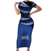 Fiji Rugby Pacific Custom Family Matching Short Sleeve Bodycon Dress and Hawaiian Shirt Pasifika Tapa Pattern LT9 Mom's Dress Blue - Polynesian Pride