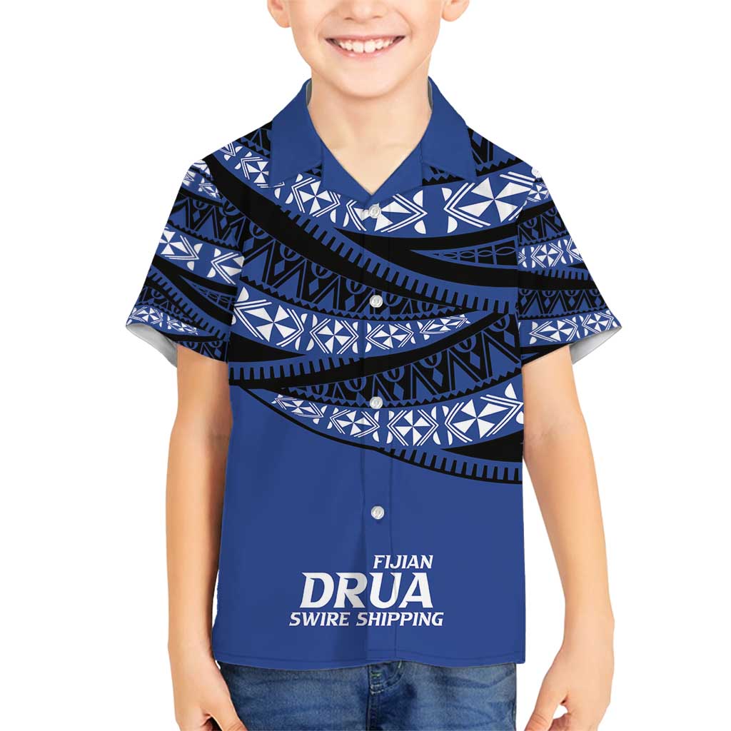 Fiji Rugby Pacific Custom Family Matching Tank Maxi Dress and Hawaiian Shirt Pasifika Tapa Pattern LT9 Son's Shirt Blue - Polynesian Pride