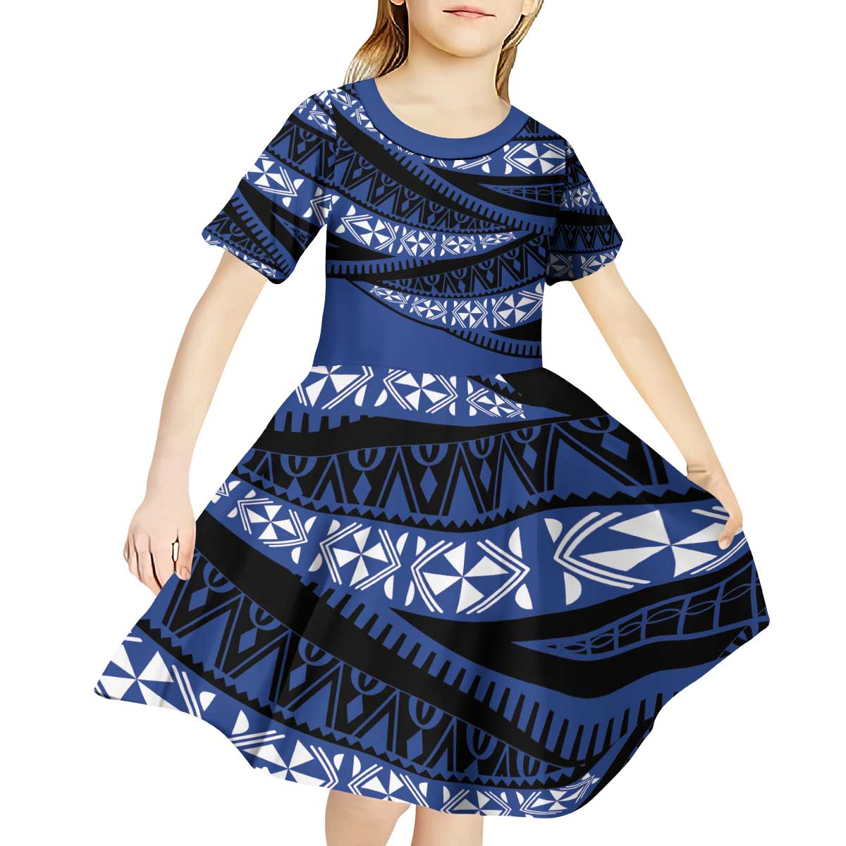Fiji Rugby Pacific Custom Kid Short Sleeve Dress Pasifika Tapa Pattern