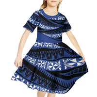 Fiji Rugby Pacific Custom Kid Short Sleeve Dress Pasifika Tapa Pattern