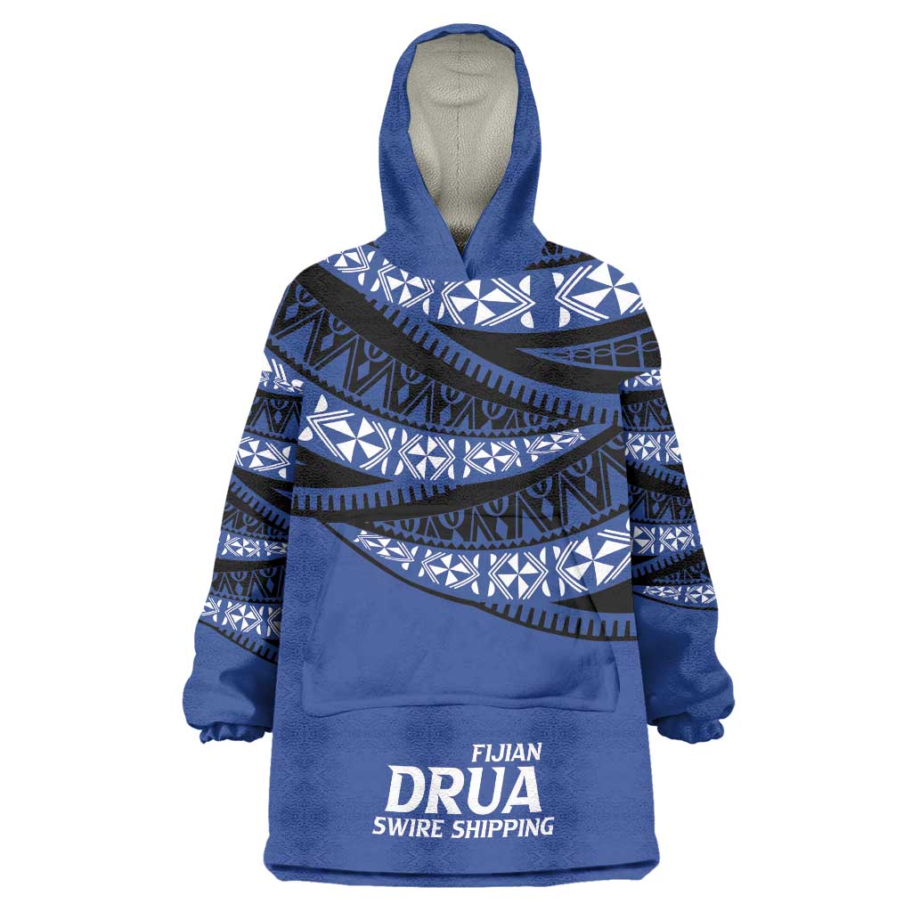 Fiji Rugby Pacific Custom Wearable Blanket Hoodie Pasifika Tapa Pattern