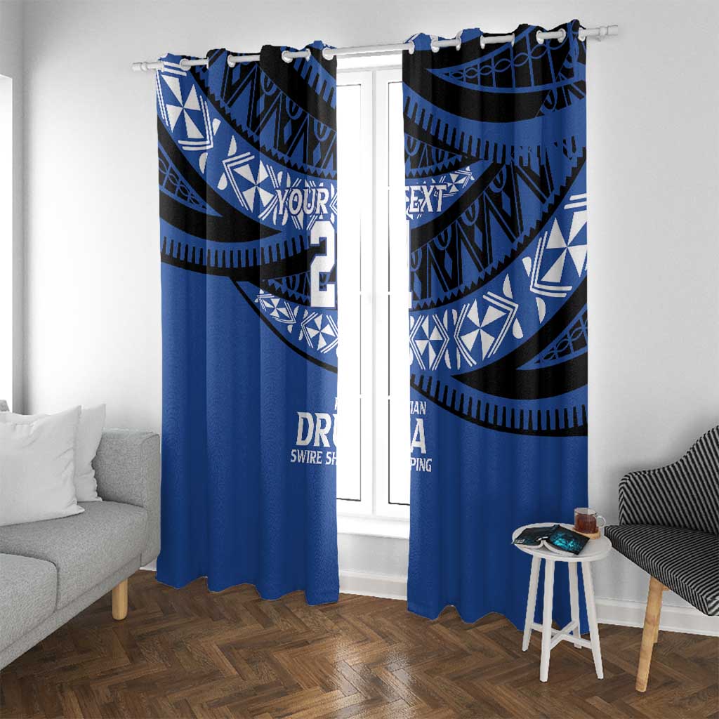 Fiji Rugby Pacific Custom Window Curtain Pasifika Tapa Pattern LT9 With Grommets Blue - Polynesian Pride