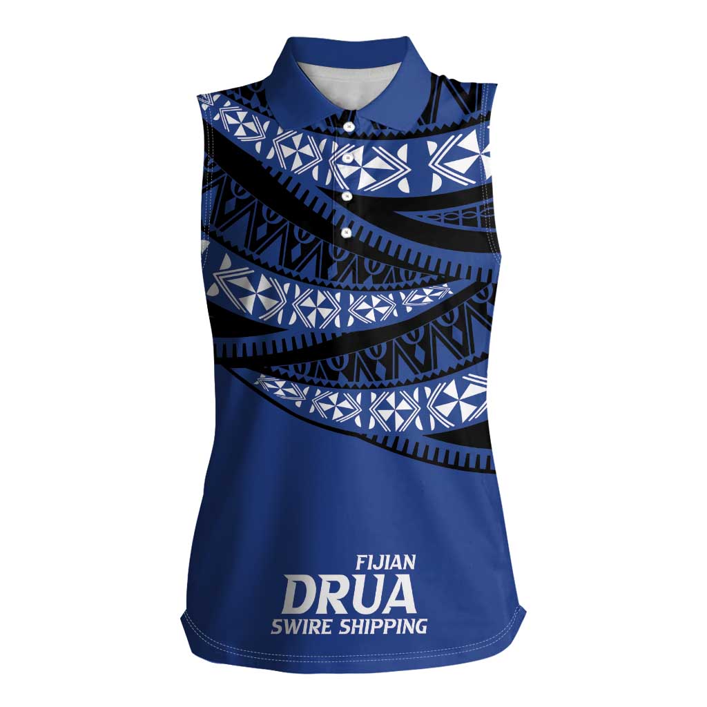 Fiji Rugby Pacific Custom Women Sleeveless Polo Shirt Pasifika Tapa Pattern