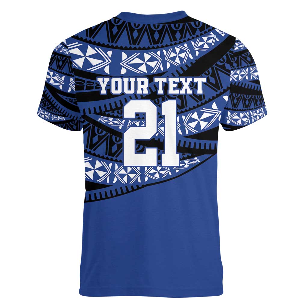 Fiji Rugby Pacific Custom Women V-Neck T-Shirt Pasifika Tapa Pattern LT9 - Polynesian Pride