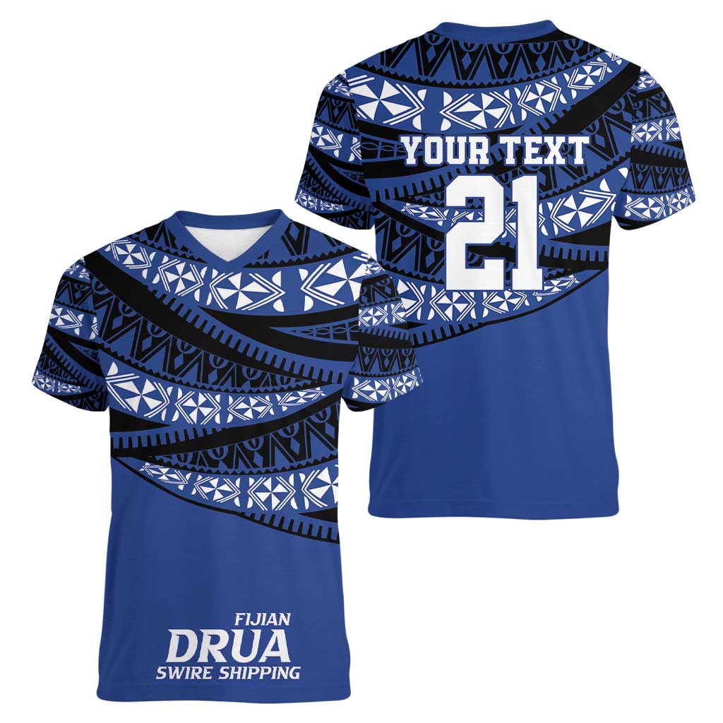 Fiji Rugby Pacific Custom Women V-Neck T-Shirt Pasifika Tapa Pattern LT9 - Polynesian Pride