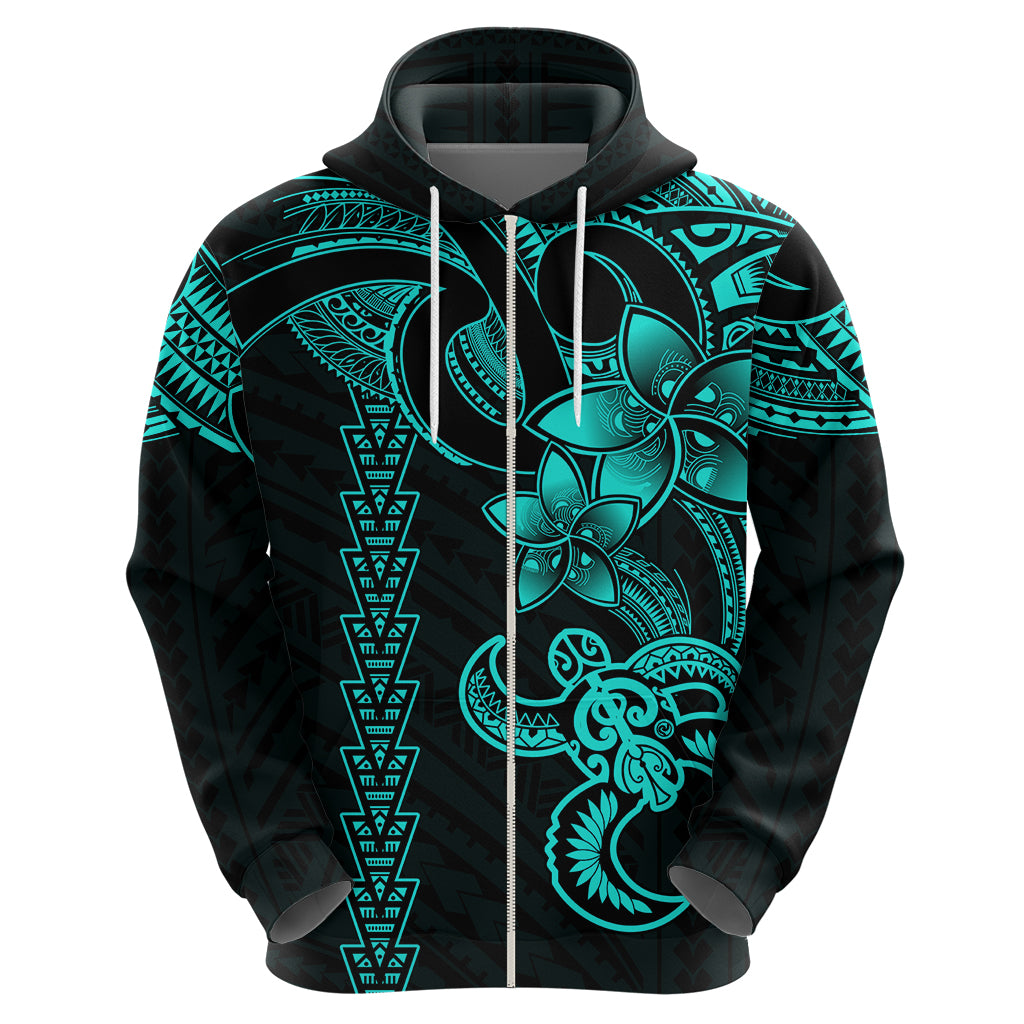 Hawaiian Tribal Hoodie Polynesian Kakau Turtle Aqua LT9 - Polynesian Pride