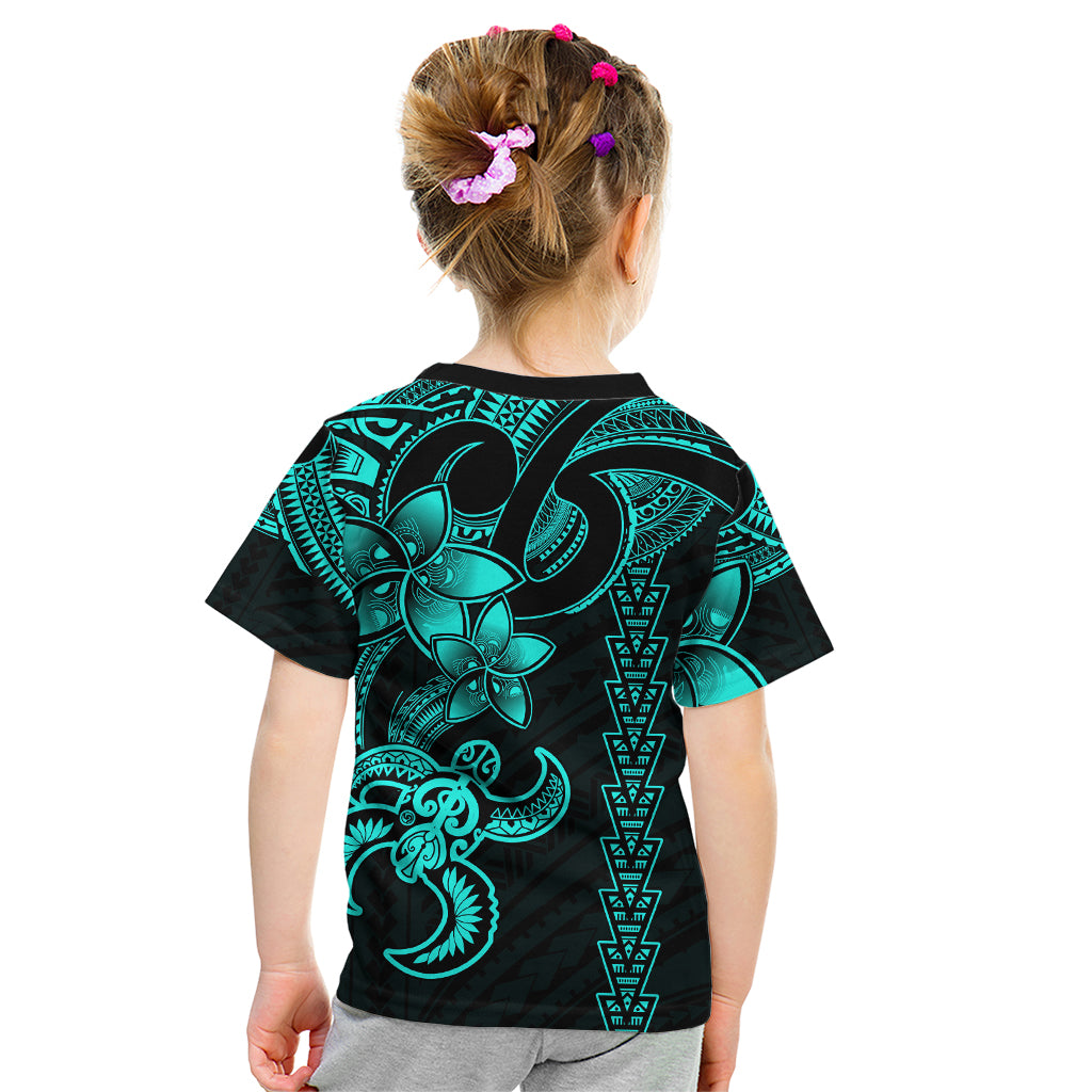 Hawaiian Tribal Kid T Shirt Polynesian Kakau Turtle - Aqua LT9 - Polynesian Pride