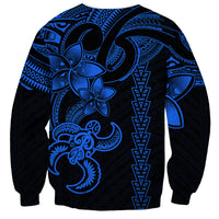Hawaiian Tribal Sweatshirt Polynesian Kakau Turtle - Blue LT9 - Polynesian Pride