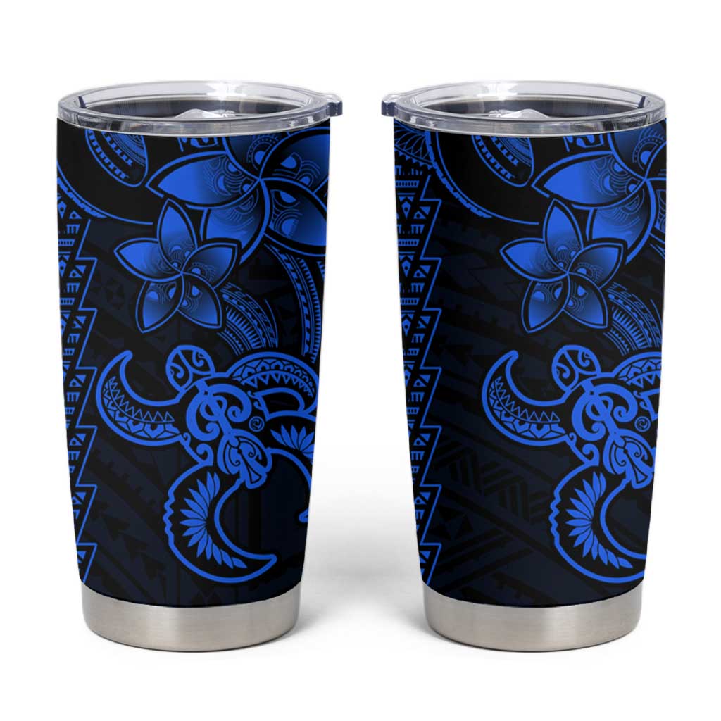 Blue Hawaiian Kakau Turtle Tumbler Cup Polynesian Tribal