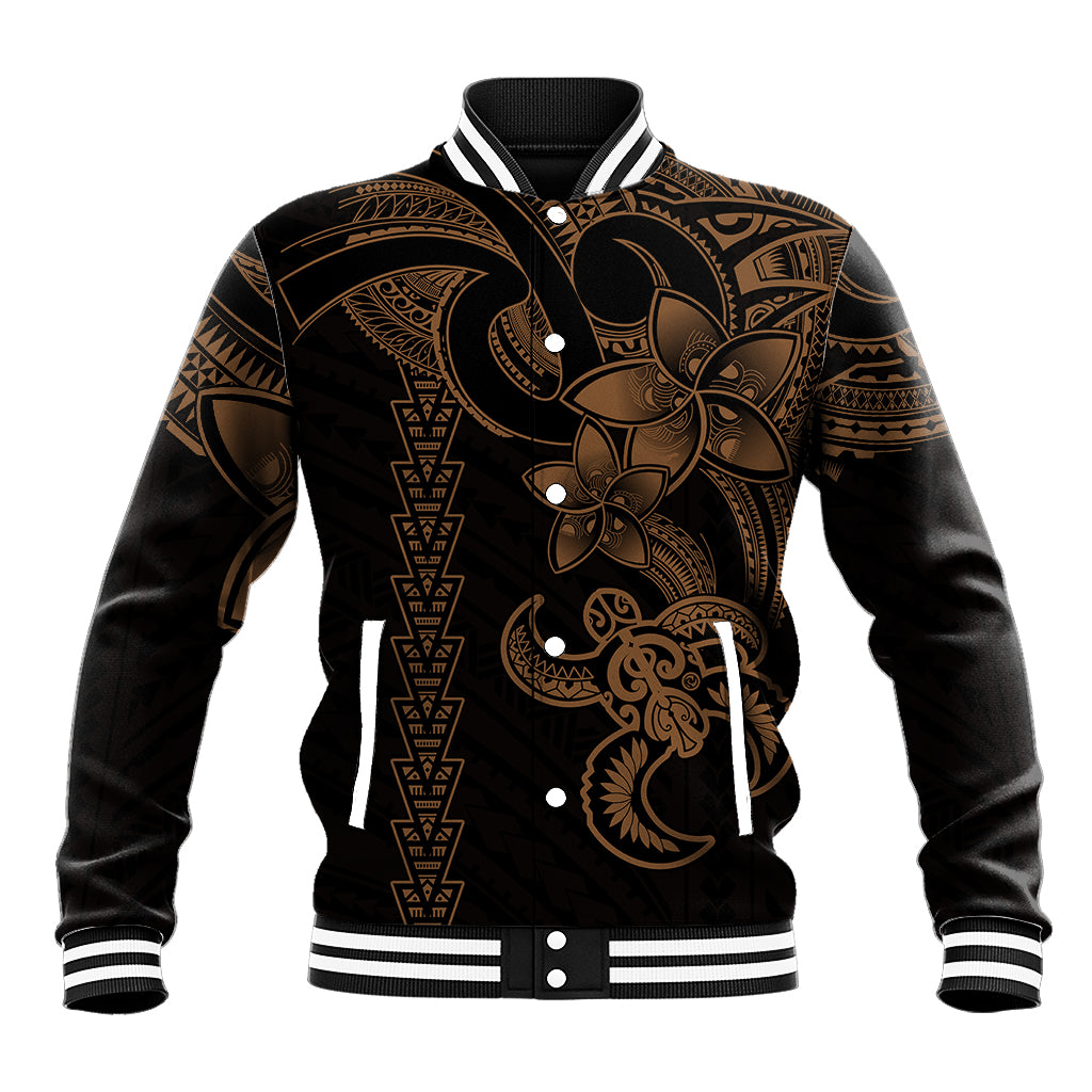 Hawaiian Tribal Baseball Jacket Polynesian Kakau Turtle - Gold LT9 Unisex Gold - Polynesian Pride