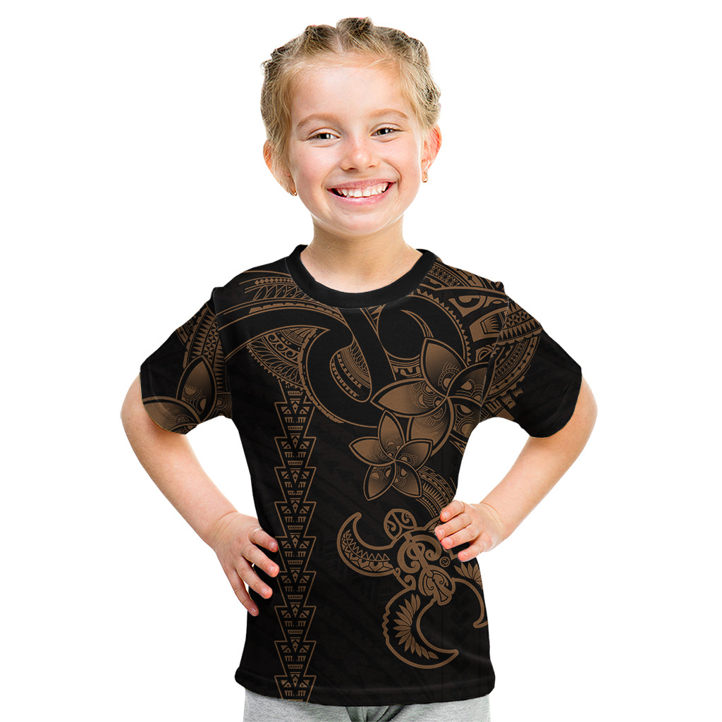 Hawaiian Tribal Kid T Shirt Polynesian Kakau Turtle - Gold LT9 Gold - Polynesian Pride