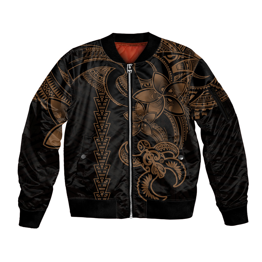 Hawaiian Tribal Sleeve Zip Bomber Jacket Polynesian Kakau Turtle - Gold LT9 Unisex Gold - Polynesian Pride