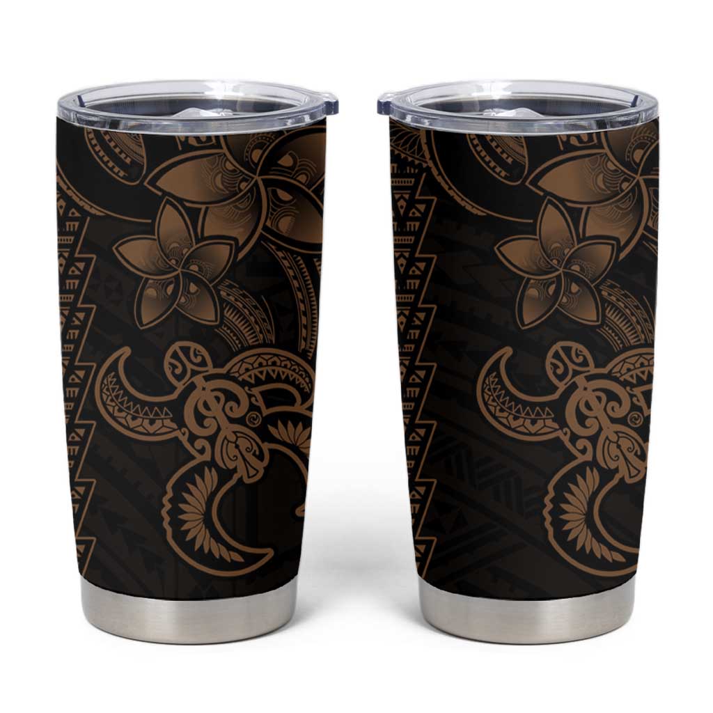 Gold Hawaiian Kakau Turtle Tumbler Cup Polynesian Tribal