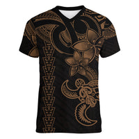 Hawaiian Tribal Women V Neck T Shirt Polynesian Kakau Turtle - Gold LT9 Female Gold - Polynesian Pride