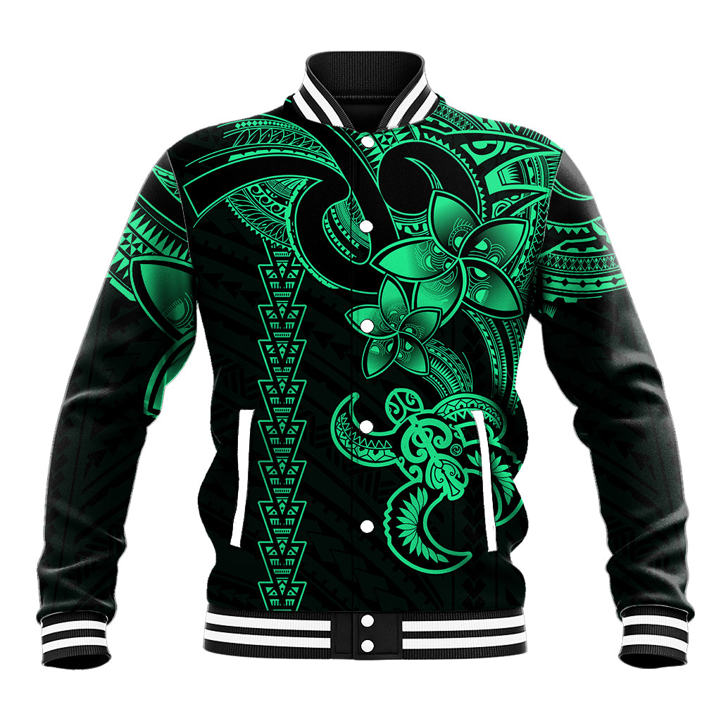 Hawaiian Tribal Baseball Jacket Polynesian Kakau Turtle - Green LT9 Unisex Green - Polynesian Pride