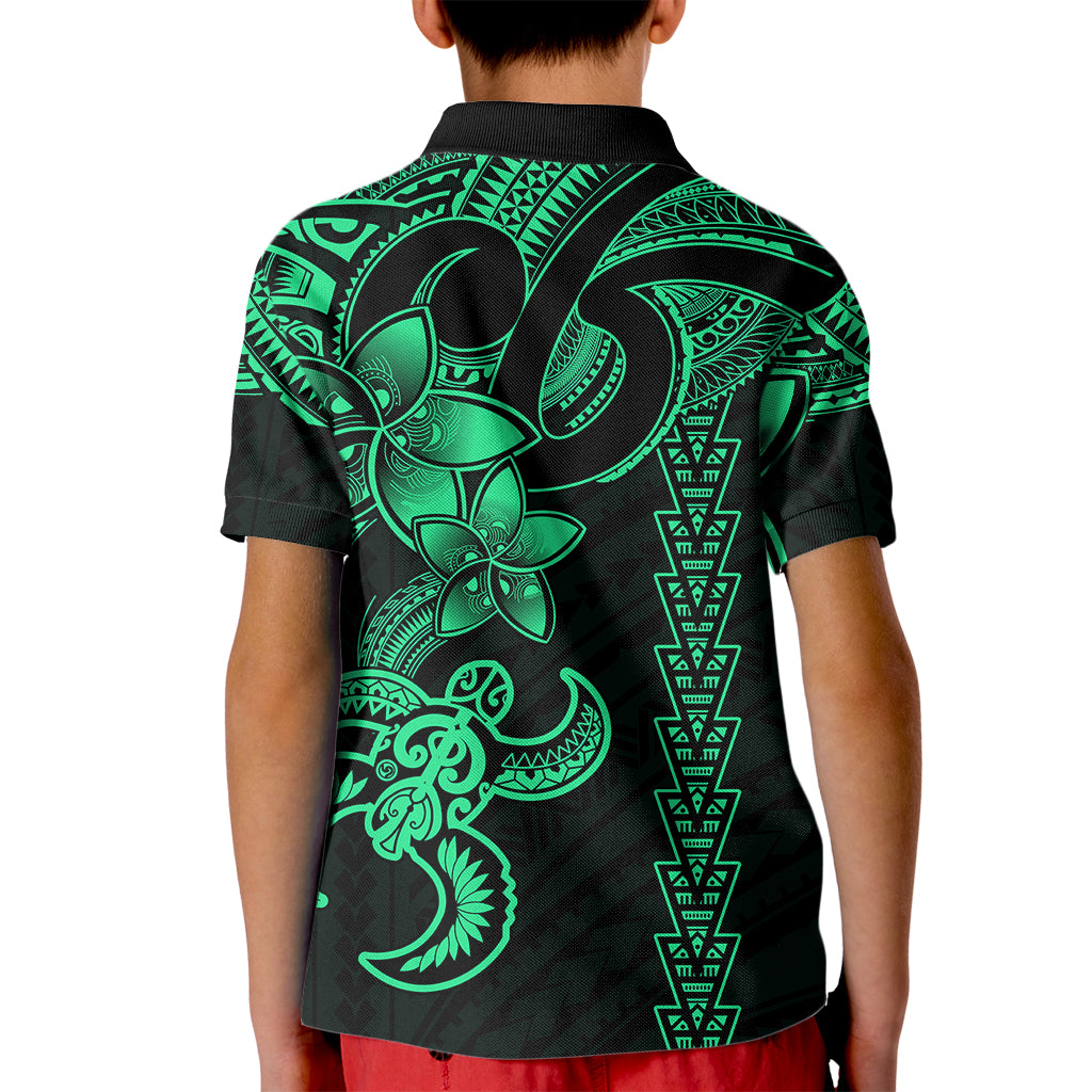 Hawaiian Tribal Kid Polo Shirt Polynesian Kakau Turtle - Green LT9 - Polynesian Pride