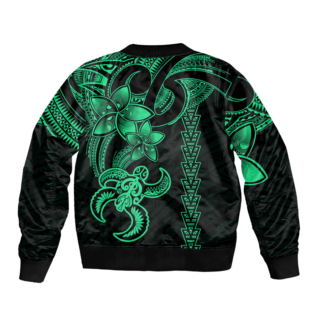 Hawaiian Tribal Sleeve Zip Bomber Jacket Polynesian Kakau Turtle - Green LT9 - Polynesian Pride
