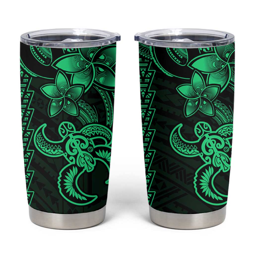 Green Hawaiian Kakau Turtle Tumbler Cup Polynesian Tribal