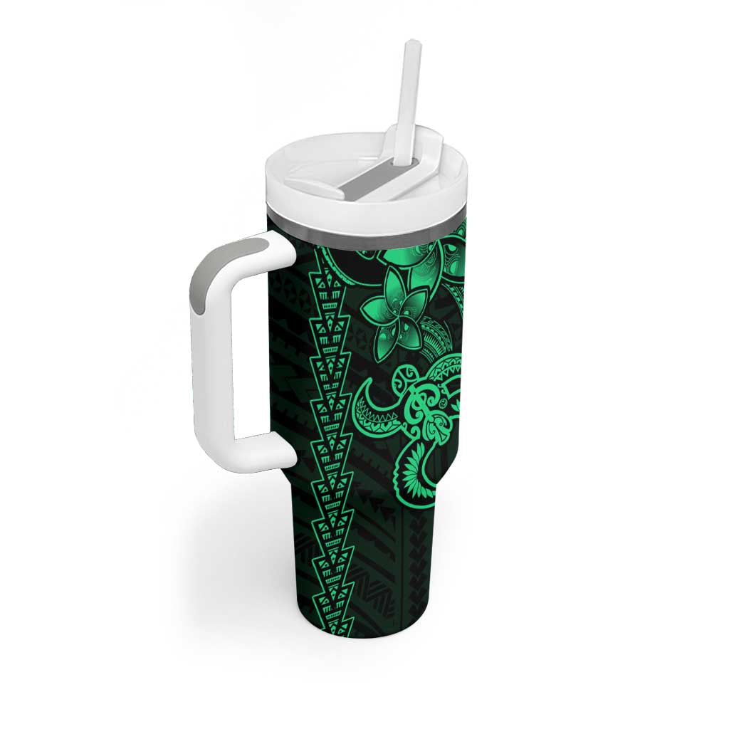Green Hawaiian Kakau Turtle Tumbler With Handle Polynesian Tribal