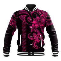 Hawaiian Tribal Baseball Jacket Polynesian Kakau Turtle - Pink LT9 Unisex Pink - Polynesian Pride
