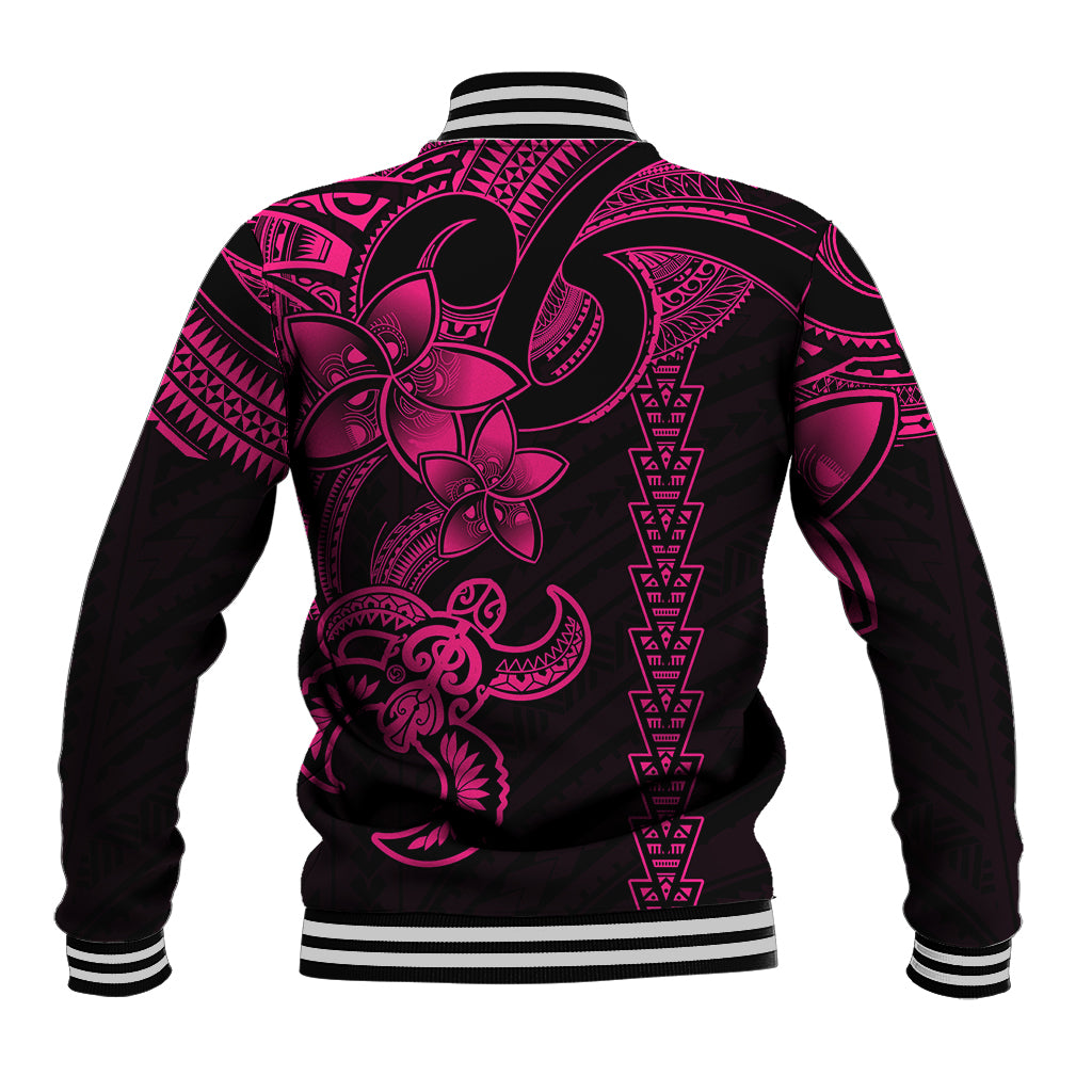 Hawaiian Tribal Baseball Jacket Polynesian Kakau Turtle - Pink LT9 - Polynesian Pride