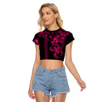 Hawaiian Tribal Raglan Cropped T Shirt Polynesian Kakau Turtle - Pink LT9 Female Pink - Polynesian Pride