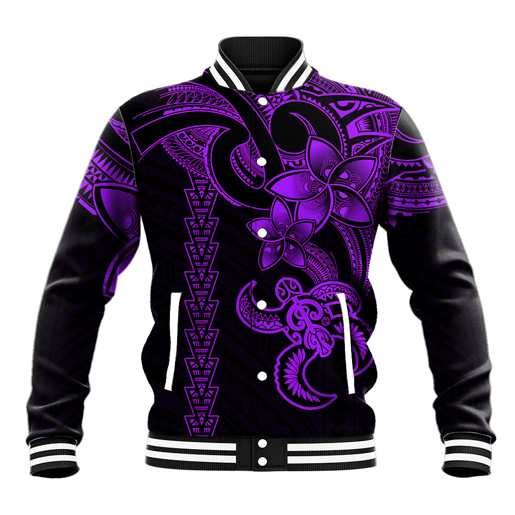 Hawaiian Tribal Baseball Jacket Polynesian Kakau Turtle - Purple LT9 Unisex Purple - Polynesian Pride