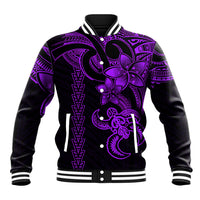 Hawaiian Tribal Baseball Jacket Polynesian Kakau Turtle - Purple LT9 Unisex Purple - Polynesian Pride