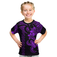 Hawaiian Tribal Kid T Shirt Polynesian Kakau Turtle - Purple LT9 Purple - Polynesian Pride