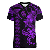 Hawaiian Tribal Women V Neck T Shirt Polynesian Kakau Turtle - Purple LT9 Female Purple - Polynesian Pride