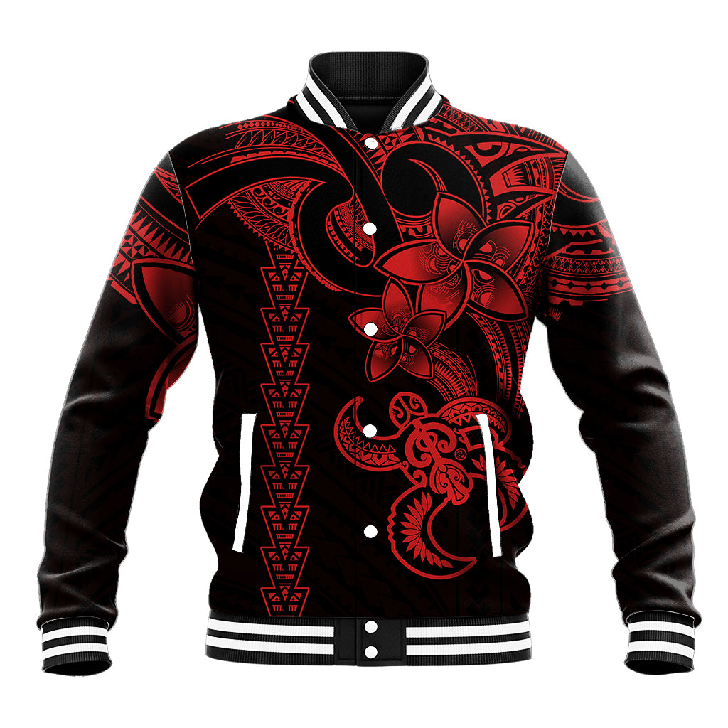 Hawaiian Tribal Baseball Jacket Polynesian Kakau Turtle - Red LT9 Unisex Red - Polynesian Pride