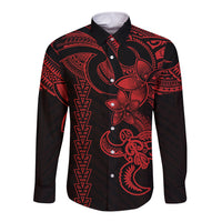 Hawaiian Tribal Long Sleeve Button Shirt Polynesian Kakau Turtle - Red LT9 Unisex Red - Polynesian Pride